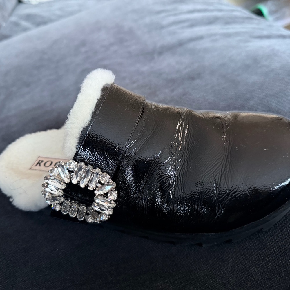 Roger Vivier Black Slippers with Silver Buckle